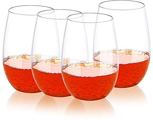 QHYK Vidrios de Vino de plástico, Reutilizables-Eco-Friendly-Shatterproof, Gafas de Fácil de Transportar, para Fiestas, Bodas, Camping, Hyaline -16OZ