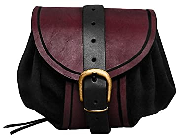 Andracor - Kleine zweifarbige Gürteltasche Streuner - Filigrane Seitentasche mit floraler Schnalle - Braun Grün Rot Schwarz - Zubehör LARP Mittelalter Wikinger & Steampunk