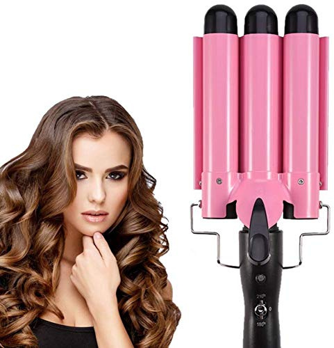 MODVICA 3 Barrel Curling Iron Wand 26mm Hair Waver Temperature Adjustable Ceramic Hair Curling Iron (Pink)