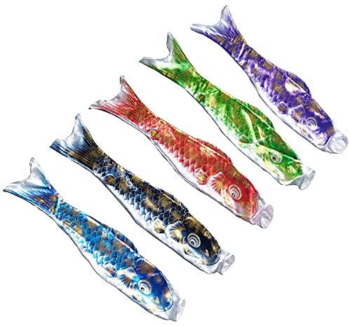 Hsthe Sea 5 Pezzi Manica a Vento Carpa Giapponese Colorato Bronzing Streamer Pesce Bandiera Aquilone Koinobori Decorazione da Appendere (60 cm, 23,6 Pollici)