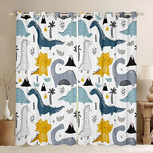 Loussiesd - Tende per finestre a tema dinosauri, per bambini, con animali dei cartoni animati, opache, bellissime, motivo dinosauro, per ragazzi e ragazze, tende di lusso per camera da letto, carine