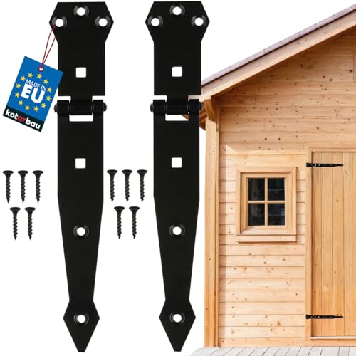 KOTARBAU® Uppsättning av 2 kasthängen, 200 mm, dörrband, gångjärn, pulverbelagt lastband, korshängen, dörrgångjärn, band, gångjärn, svart, rostfri topp