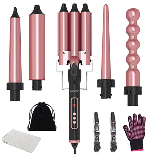 Lockenstab Große Locken Set 5 in 1 mit 3 Fässer Welleneisen Lockenwickler 80-230°C Einstellbar, Antistatische Keramik Beschichtung, Lockenstab mit verschiedenen aufsätzen für Lange/kurze Haare