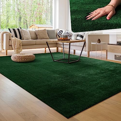 Paco Home Moderner Kuscheliger Wohnzimmer Teppich Kurzflor waschbar flauschig Weich Einfarbig Felloptik zeitlos stilvoll rutschfest pflegeleicht, Grösse:60x100 cm, Farbe:Grün