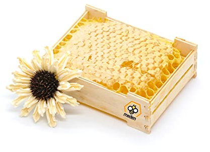 Panal crudo de flores silvestres en marco de madera, directamente de la colmena de abejas, 400 g