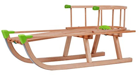 GaGadumi Holzschlitten 90 cm mit Rückenlehne und Zugseil langlebiger Rodel Schneeschlitten Davoser Schlitten für Kinder und Erwachsene Holzrodel FSC Holz