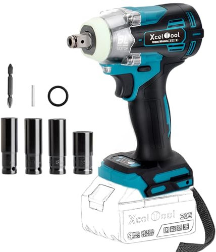 Roleader Cordless Impact Wrench,520Nm 1/2 Brushless Impact Gun,20V Electric Wrench Driver for car Tires,Scaffolding, Assembly and Manufacturing Trades (Only Body)