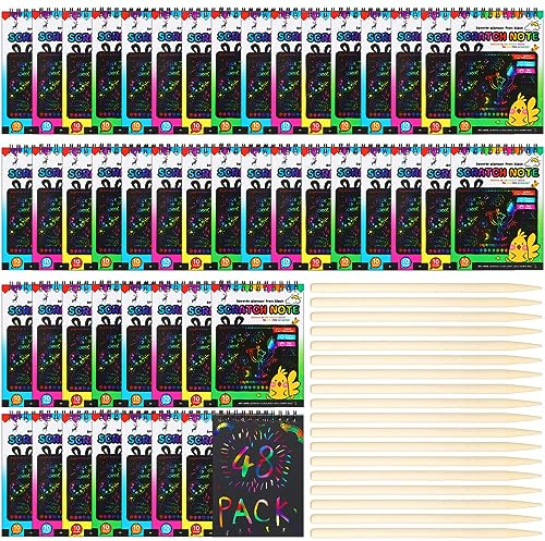 Seajan 48 Pcs Scratch Note Pads Scratch Paper Off Notebooks Art Crafts Drawing Paper for Girls Boys Birthday School Party Gift Project Kit Supplies