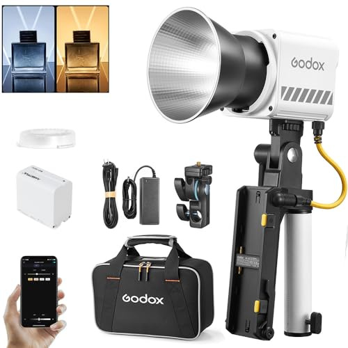 Godox ML60IIBi ML60II-Bi 70W Bi-Color Handheld LED Video Light, 2800K-6500K Bi-Color LED Light, 22500Lux CRI 96+ TLCI 97+,11 FX Effects,APP Control, with AK-B01 Battery Base, NP970 Lithium Battery