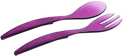 2 Pcs Pearl Salad Server Spoons Set Salad Mixing Dinner Fork and Spoon Long Handle Salad Tongs Kitchen Cooking Utensil Cutlery Set (Purple)