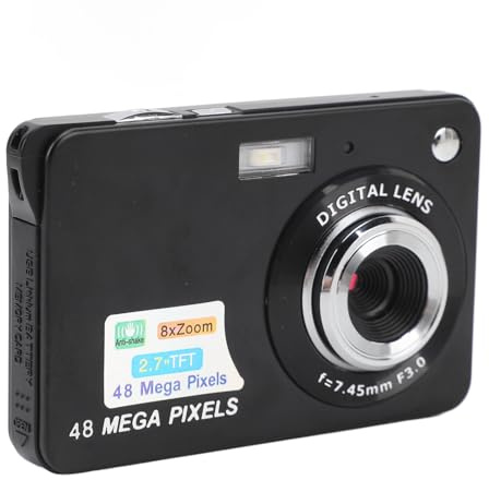 Cámara Digital 4K HD de 48 MP, Cámara de Vlogging Antivibración con Enfoque Automático, Pantalla TFT HD de 2,7 Pulgadas, Cámara Compacta para Adolescentes Principiantes