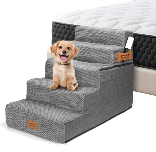 Nobleza Escalier pour Chien, Rampe pour Chien 5 Marches en Éponge Haute Densité avec Rouleau Anti-Peluche, Escalier Chien pour Chiens et Chats à Grimper Canapé et Lit
