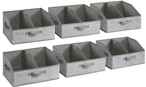 SONGMICS Aufbewahrungsbox 6er Set, zusammenklappbar, Stoffboxen, Aufbewahrung, 40 x 30 x 20 cm, Organizer, Körbe, für Kleiderschrank, 3 Griffe, für Schlafzimmer, Wohnzimmer, schilfgrau RFB0140G01