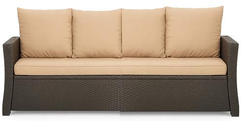 Setgarden® Cojín para banco - Cojín de asiento para exteriores para banco de jardín con almohada de polirratán - Cojín para banco de ratán para banco de columpio de Hollywood (Beige, 170x50x50cm)