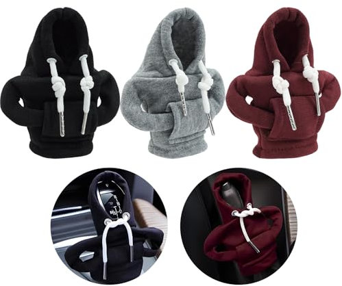 Sudadera Marchas Coche, 3 Piezas Funda Pomo Palanca Cambios Hoodie, Protector Cambio de Marcha para Decoración Coche Interior, Compatible con Palancas Velocidad Manuales y Automáticas