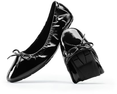 DREAM PAIRS Ballerine da donna pieghevoli a punta quadrata per le donne Bowknot eleganti comode leggere scarpe da abito, Pat nero, 38.5 EU