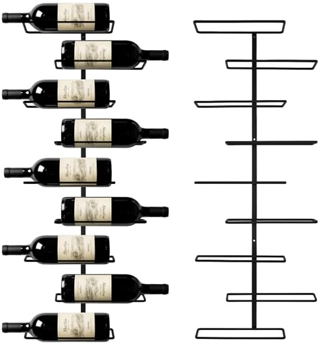 Lemodie Weinregal Wand Schwarz aus Metall | 9 Flaschen | Modernes Weinregal | Versetztes Wine Rack | Schwarzer Weinflaschenhalter | Flaschenregal Wand