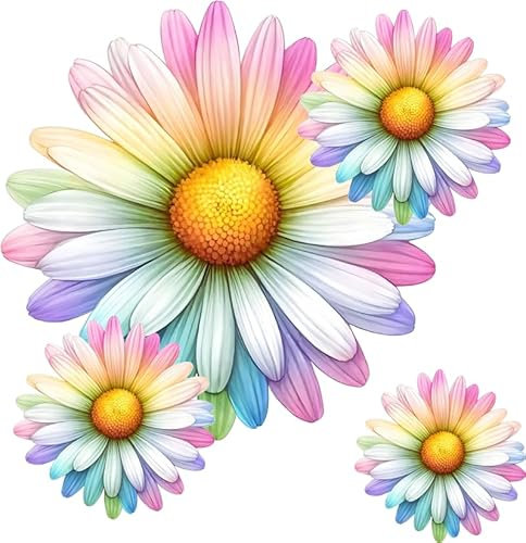 x9 Colourful Daisy Flower Vinyl Sticker, Floral Decal Cover up Marks, Multi-Purpose Ideal for Bin, Car, Laptop, Bike, Wall, Dustbin. Camper Van & More. Weatherproof & Vibrant. (Colourful Daisy)