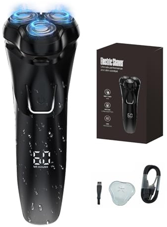 ViKKent Rasoio elettrico da uomo con testa fluttuante 4D 2026 New, IPX7 impermeabile rasoio elettrico, 90 minuti, senza fili, LED elettrico a umido e secco con trimmer pop-up, blocco da viaggio