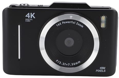 Annadue Cámara Digital, 4k 48mp HD Cámara de Video de Enfoque Automático con Pantalla Digital de 2,8 Pulgadas Anti Shake 16x 2.8 Pulgadas para Tomar Fotos y Fotografía (Black)