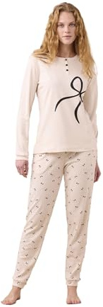 Noidinotte - Pigiama Donna Invernale in Caldo Cotone Articolo Big Fiocco. - M Panna