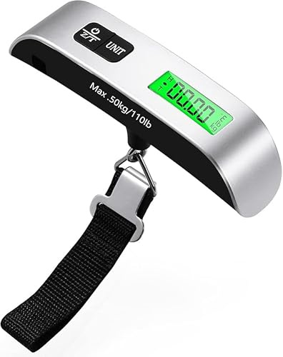Luggage Scale 50kg / 110lb Digital Portable Suitcase Scale – Hanging Luggage Weight Scale with Backlit LCD & Temperature Display, Travel Accessories Silver