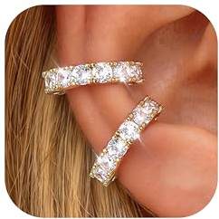 Ear Cuff Ohrringe Gold/Silber Wasserfest - Ohrclips Damen Ohne OhrlöCher CZ Fake Helix Conch Piercing Clip Ohrringe Ohrklemme Ohrclips Verstellbare Ohrmanschette Earcuff In Geschenkbox Golden Breit