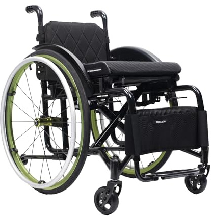 TRGCJGH Ultralätt transportrullstol vikbar för vuxna, bärbar aluminium reserullstol rullstol med självdrift (grön, 40 cm Seat Width)