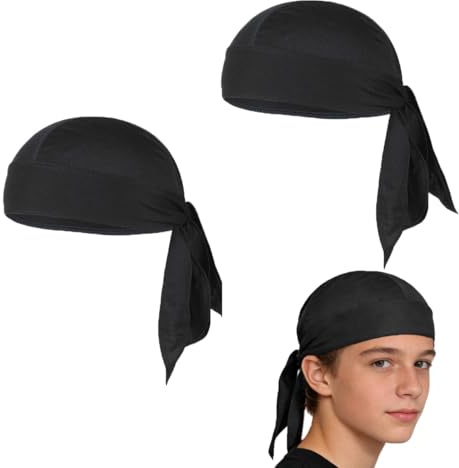 Maoko Kids Cooling Do Rag 2-Pack, Sweat Wicking Skull Cap & Adjustable Head Wrap for Boys Girls, Sports, Bike Riding, Daily Wear
