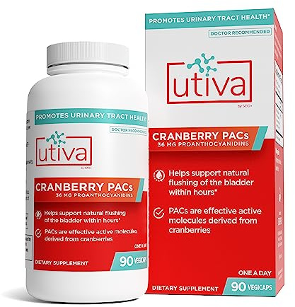 Utiva Cranberry PACs – Clinically Studied Ingredients 36mg PACs for UTI Avoidance - Supplement for Urinary Tract Health for Women and Men – Cranberry Extract Pills for Bladder Health, 90 Vegi Capsules