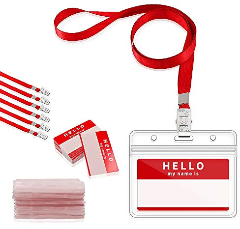 GIMARS 50Set Namensschilder mit Band Kartenhülle Ausweishalter Lanyard für Business, Ausstellung, Büro, Schule und Kinder （Rot）