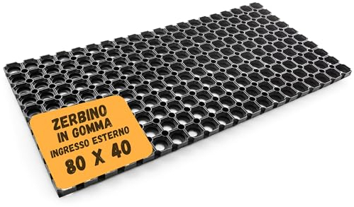 JIMMY GUM - Zerbino Ingresso Esterno 100% Gomma - Zerbino Ingresso Esterno Gomma 80x40 cm Spessore 2,2 cm - Zerbino da Esterno Antipioggia - Tappeto Pulisci Scarpe da Esterno Nero