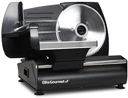 Elite Gourmet EMT-625B## Cortador eléctrico de carne de alta precisión con hoja extraíble de acero inoxidable, grosor ajustable, ideal para cortes fríos, queso duro, verduras y pan, 7.5 pulgadas,