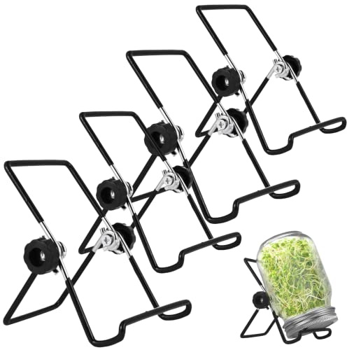 4PCS Sprouting Stands for Mason Jar – Sprouting Kit 4 Mason Jar Holders for Wide and Regular Mouth Stainless Steel Stand Kit for Growing Sprouts