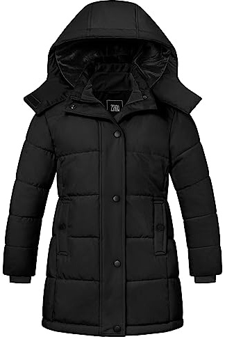 ZSHOW Girl's Winter Coat Hooded Thick Padded Waterproof Outerwear Jacket Long Parka(Black,8)