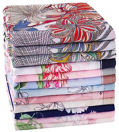 HOULIFE Damen Taschentücher – Blumentaschentücher, Stofftaschentücher Damen, Taschentuch Stoff aus Reiner 60S Gekämmte Baumwolle für Alltagsgebrauch Hochzeit, 45x45cm, 12 Stücke