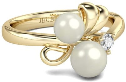 Jeulia Ring aus Sterlingsilber, goldfarben, mit Perle, Verlobungsring, Ehering für Frauen, ihre Teenager-Mädchen, mit Schmuckschatulle (Gelbes Gold, 67(21.4))