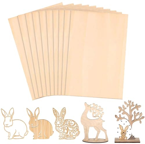 Hojas de Madera Contrachapada, 10 Piezas 300 x 200 x 1,5 mm Hojas de Madera de Balsa, Hojas Delgadas de Tilo, Hojas de Madera Contrachapada para Bricolaje, Aviones