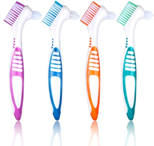 COMNICO Prothesenbürsten, 4 Stück Prothesen-Reinigungsbürste Hochwertige Hygiene-Zahnprothesen-Zahnbürsten zur Zahnprothesenpflege Mehrschichtige Weiche Borsten Zahnersatzbürste für Prothesenpflege