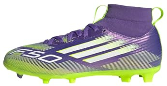 adidas Mixte Enfant F50 League Mid Firm Ground/Multi Ground Football Boots Kids, Purple Rush/Cloud White/Lucid Lemon, 33 EU