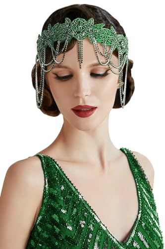 BABEYOND 20-tal Great Gatsby pannband – 1920-tals klaff huvudbonad rytande kedja för kvinnor vintage hårtillbehör grön