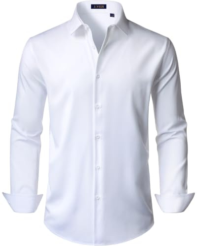 J.VER - Camisas de vestir para hombre, elásticas, de manga larga, formal, para negocios, informal, con botones, para bodas y bailes de graduación