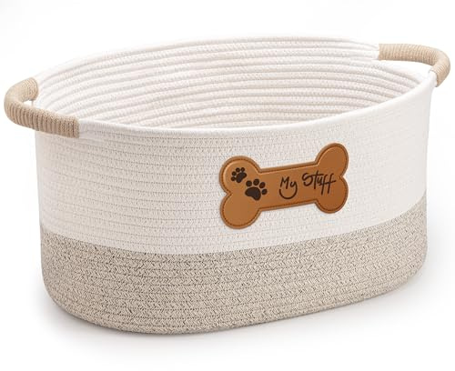 LILO DESIGN CO. Dog Toy Basket - Cotton Rope Dog Toy Bin With Handle - Cute Woven Pet Toy Box - Perfect Toy Basket For Pets - Storage Baskets For Organizing - Toy Box For Dogs