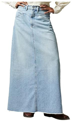 2025 - Jupe longue vintage en denim pour femme - Ourlet taille haute - Ligne A - Jupe longue en jean - Jupes en 48, bleu, L