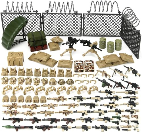 Feleph Military Weapons Pack Toy Set Building Blocks Model Accessories for Soldier Figures, Desert Camouflage Combat Suit Army Tactical Outfits Gear Kit Piece