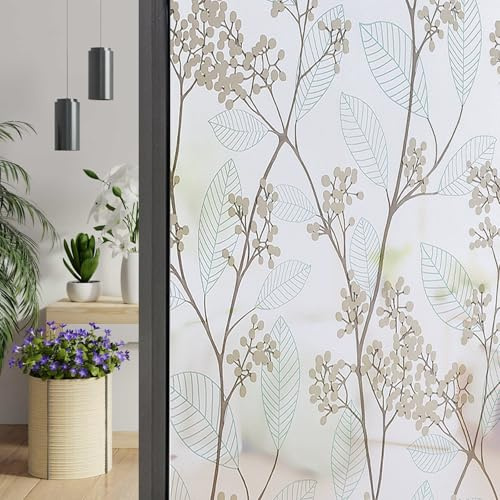 Myrovia Window Film Privacy Frosted Window Films Decorative Privacy Film Opaque for Glass Windows Non Adhesive Anti UV Static Cling Removable & Reusable for Bathroom Doors Window Covers(90x200 cm)