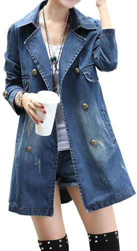 Chaqueta vaquera larga para mujer, pantalones vaqueros desgastados para mujer, conjuntos de abrigo, primavera otoño, vaqueros retro, ropa de abrigo larga, mezclilla azul grande