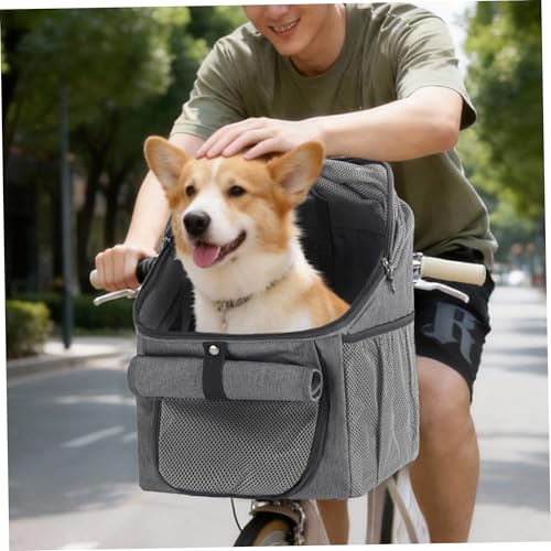 Hundcykelkorg, cykelkorg för husdjur med snabbfrigörande spänne, multifunktionell kattbärare för ryggsäck, handväska och inomhusbädd, grå, hund