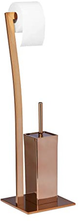 Relaxdays Set da Accessori per WC, Porta Scopino in Acciaio Inox, Piantana Portarotolo HxLxP: 71 x 20 x 20 cm, Rame