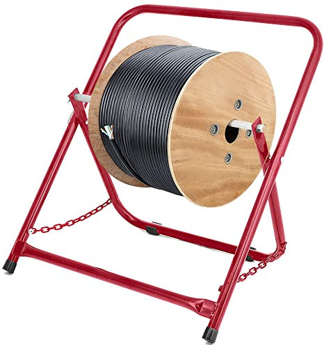 AdirPro Single Axle Cable Reel Caddy | Industrial Steel Wire Dispenser with Adjustable Spindle | Holds Reels Up to 20 in Diameter & 100 lb | Portable Design | Red